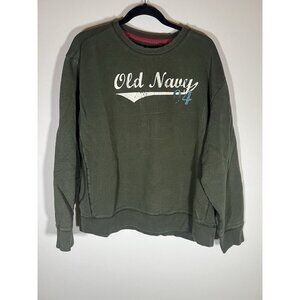 Vintage Y2K Old Navy forest green distressed sweatshirt scripted logo XL cabin
